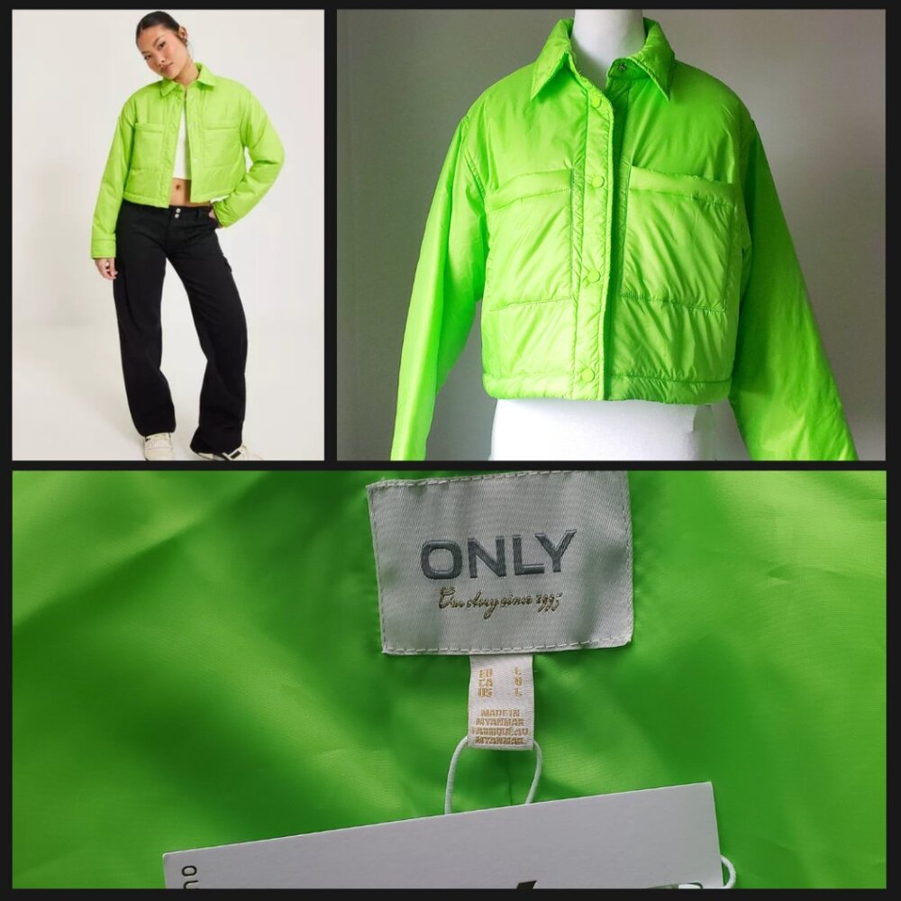 NEW Transitional Cropped Puffer Jacket CASSIDY Shacket by ONLY Jasmine Green